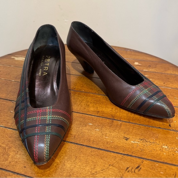 Vintage 80s Petra Firenze Brown Striped Heels Size 7.5 - Picture 1 of 8